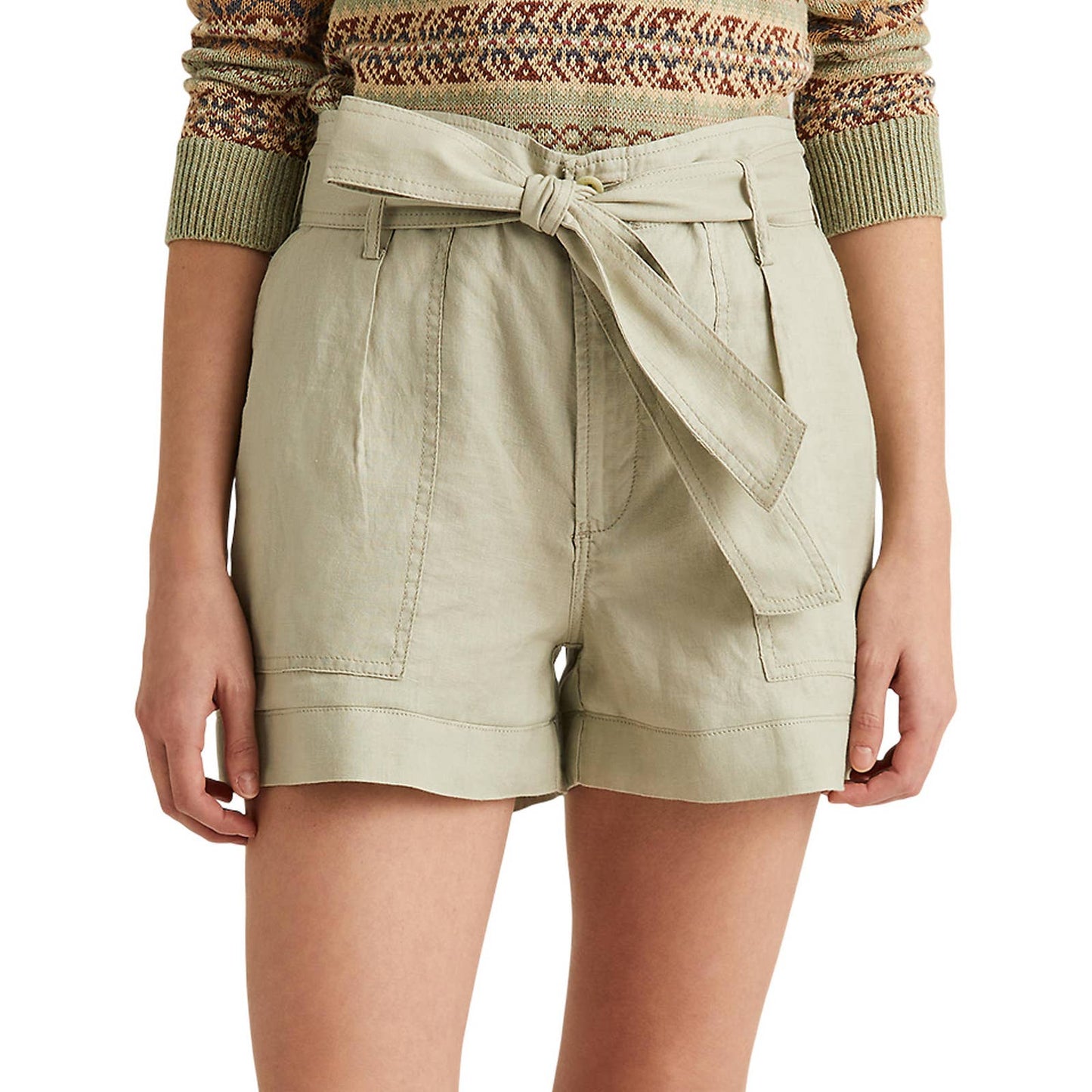 Lauren Ralph Lauren Ladies Belted Linen Shorts, Ranch Sage