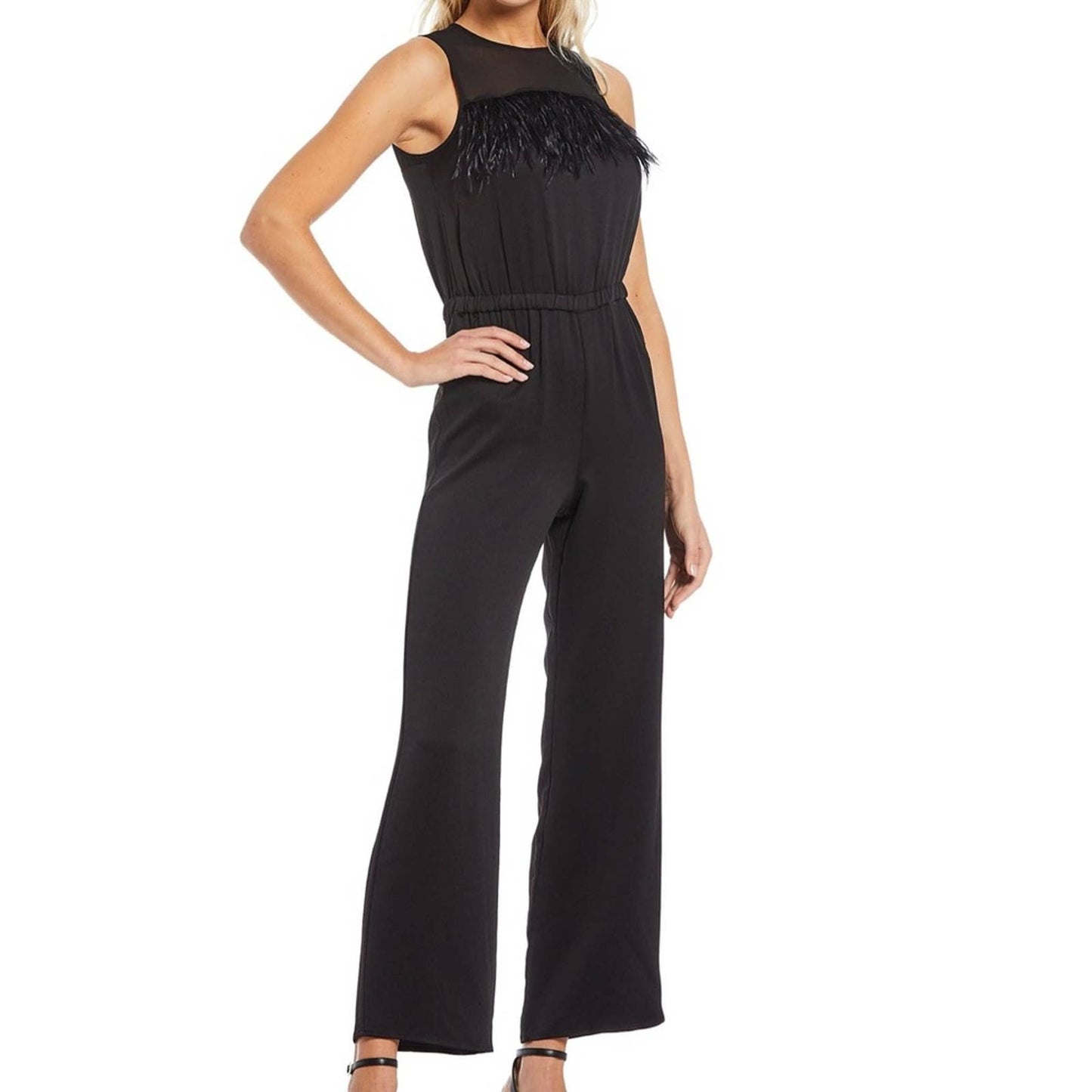 Michael Kors Black Ostrich Feather Jumpsuit, Elastic Waist