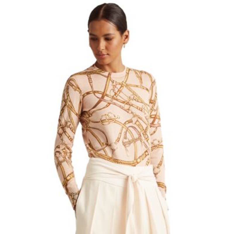 Lauren Ralph Lauren Women's Pale Pink Equestrian Print Sweater