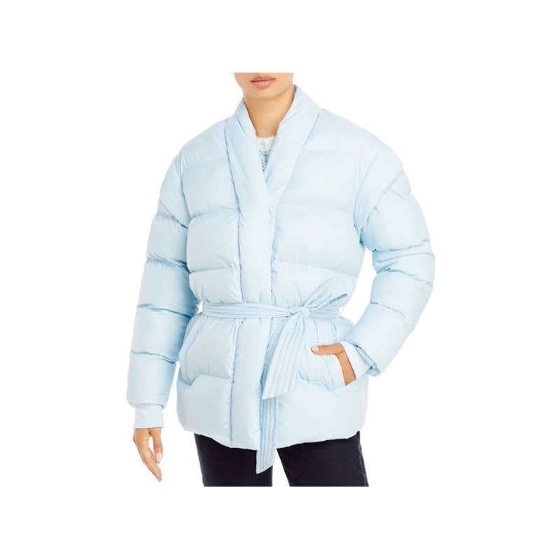 AQUA Women's Quilted Puffer Jacket w/ Waist Tie, Light Blue