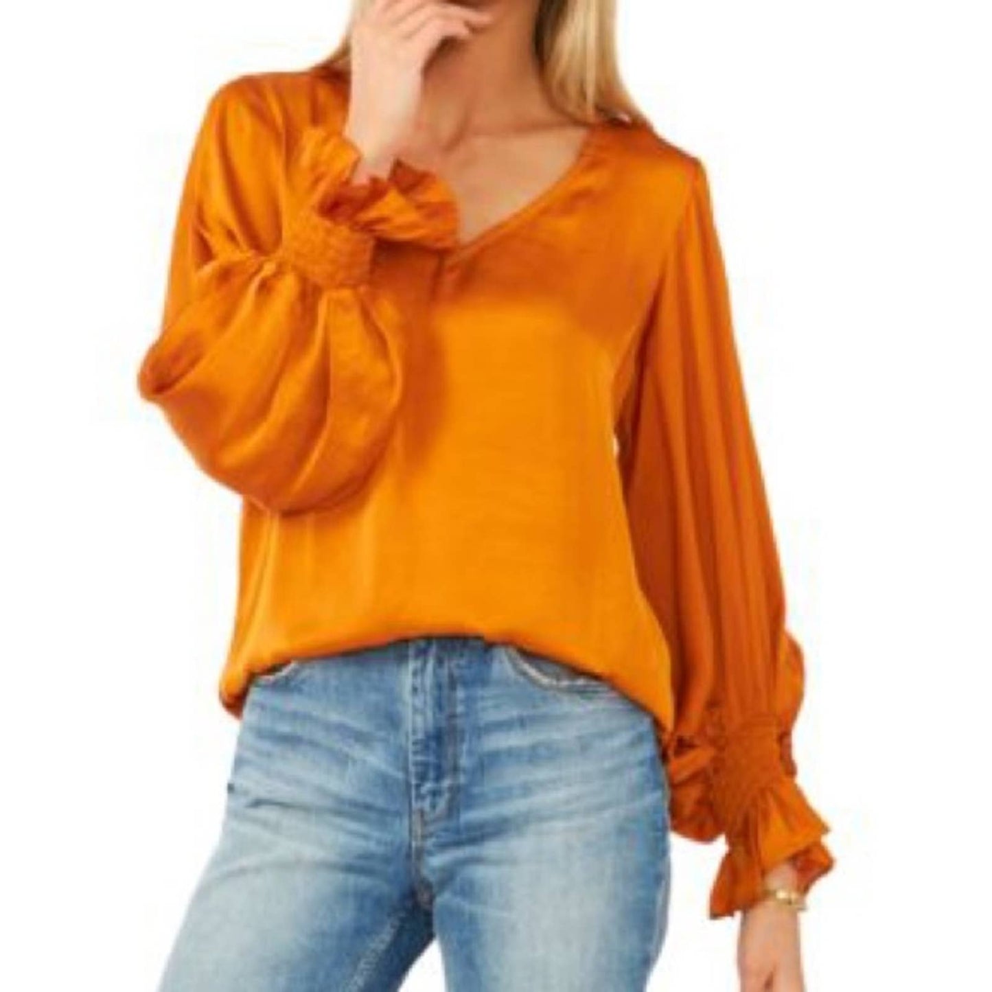 Vince Camuto Burnt Orange Blouse w/ Flowy Sleeves and Ruffle Accents