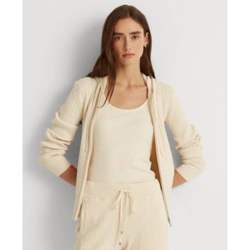 Lauren Ralph Lauren Women's Mascarpone Cream Cable Knit Full Zip Hoodie