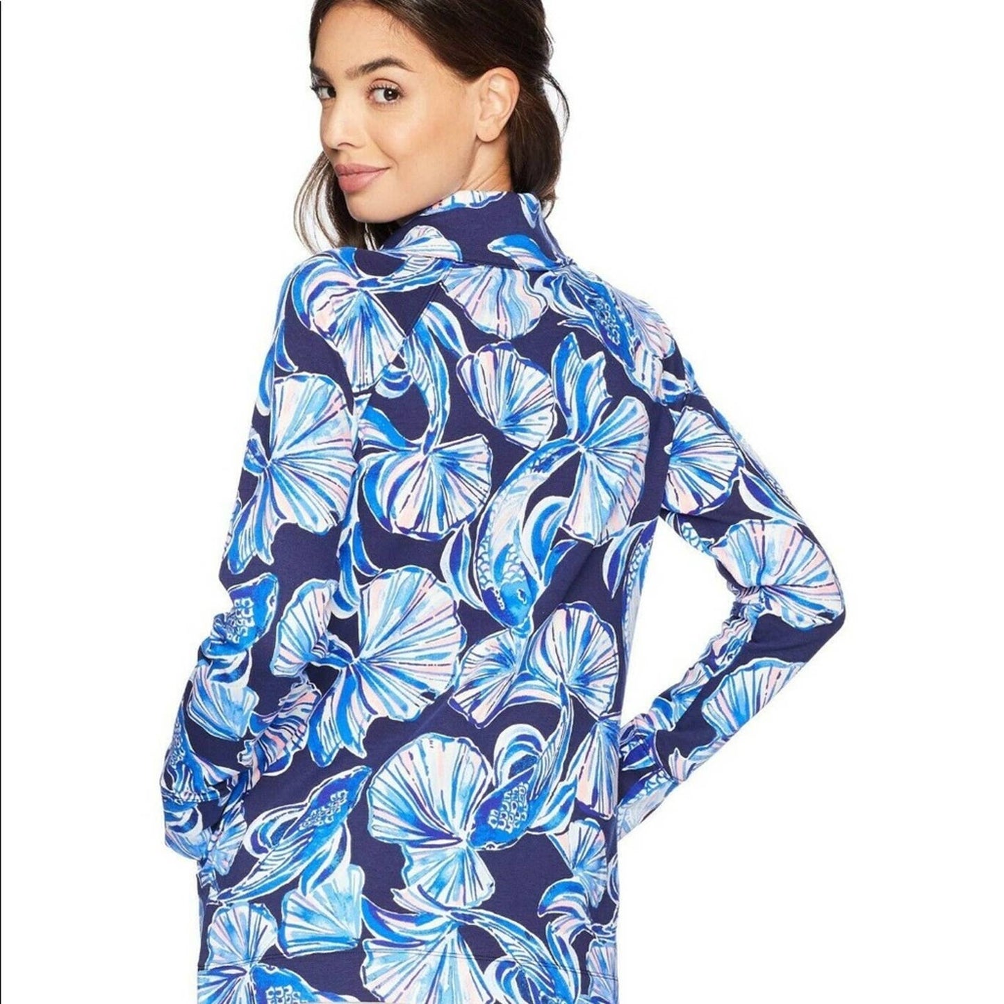 Lilly Pulitzer Ladies Blue, White, & Pink Floral Pattern "Booker" Pullover