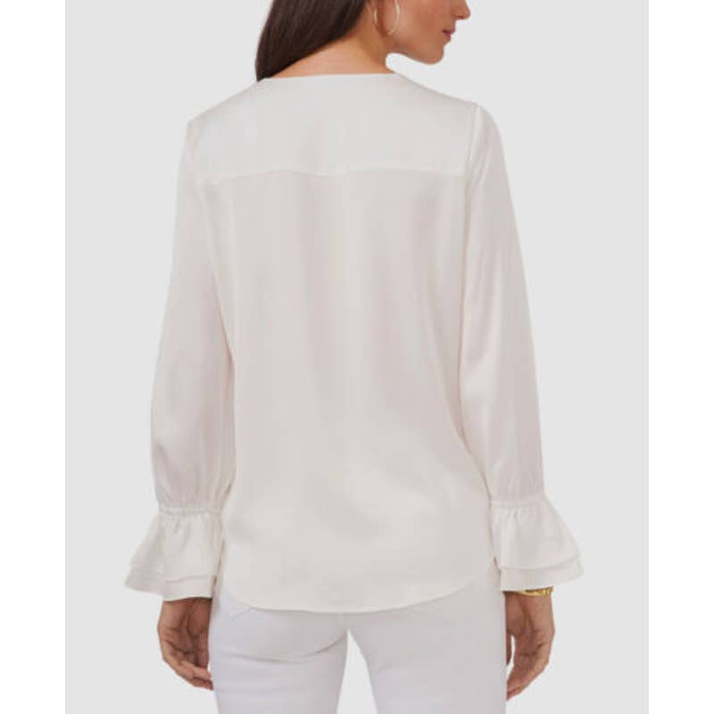 Vince Camuto Ladies New Ivory Solid Surplice Ruffle Cuff Blouse