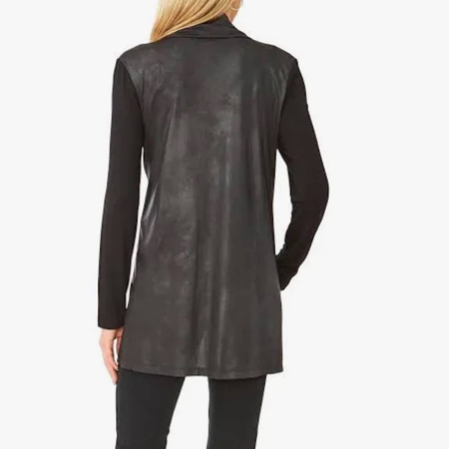 Vince Camuto Black Faux Leather Cardigan