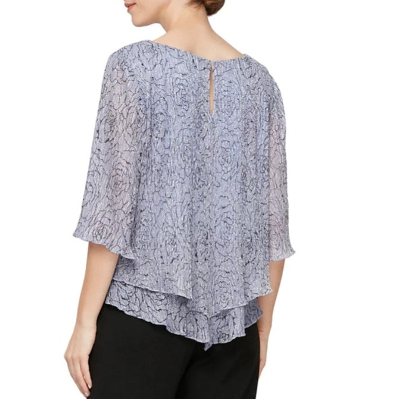 Alex Evenings Women's Printed Metallic Knit Blouse in Lavender Purple