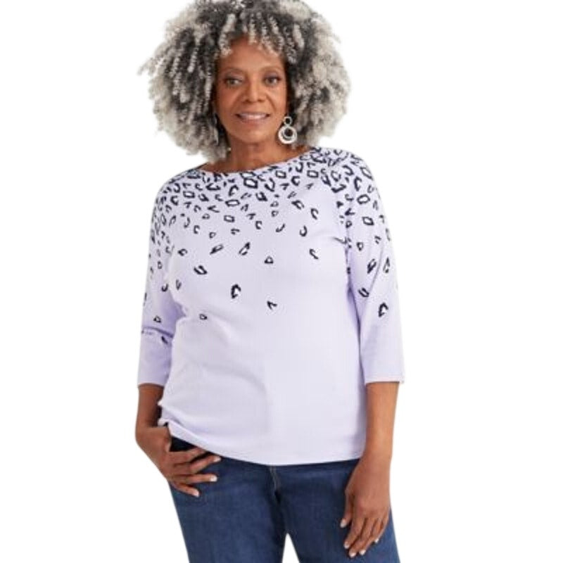 Style & Co. Plus Size Printed Cotton Boatneck Top in Animal Iris