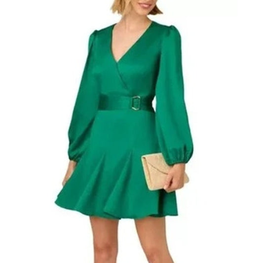 Adrianna Papell Women's Blouson-Sleeve Godet Dress in Emerald Green