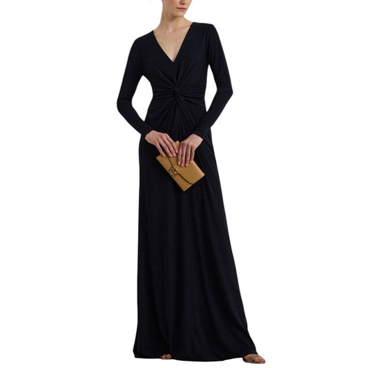 Ralph Lauren Women's Twisted Long-Sleeve Gown in Lighthouse Navy Blue