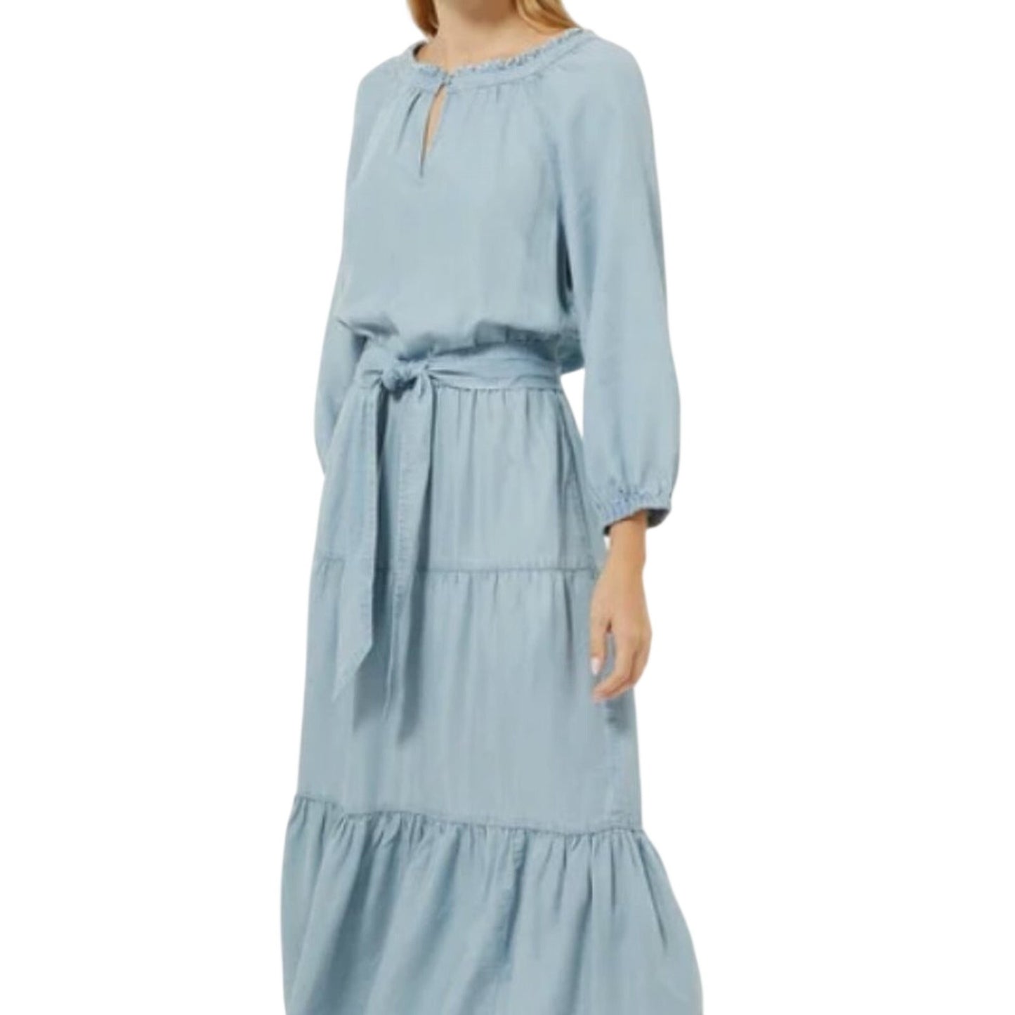 Lauren Ralph Lauren Ladies Light Wash Denim Ruffle Tie Waist Dress, Size 8