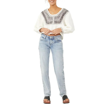 Free People Women's Iggie Embroidered Top, Ivory & Black