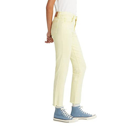 Levi's Women's 724 Ripped Straight Leg Jeans in Celandine Yellow Hazy Acid