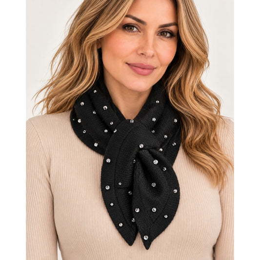 Jocelyn Knit Triangle Pull Through Scarf in Studded Black