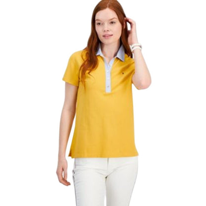 Tommy Hilfiger Women's Striped Collar Polo Shirt in Deep Maize Yellow