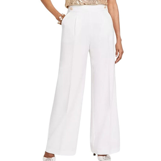 INC International Concepts Women's High-Rise Button Pants in Washed White