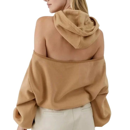 Out from Under Women's Camel Brown Cropped "Ava" Cutout Hoodie