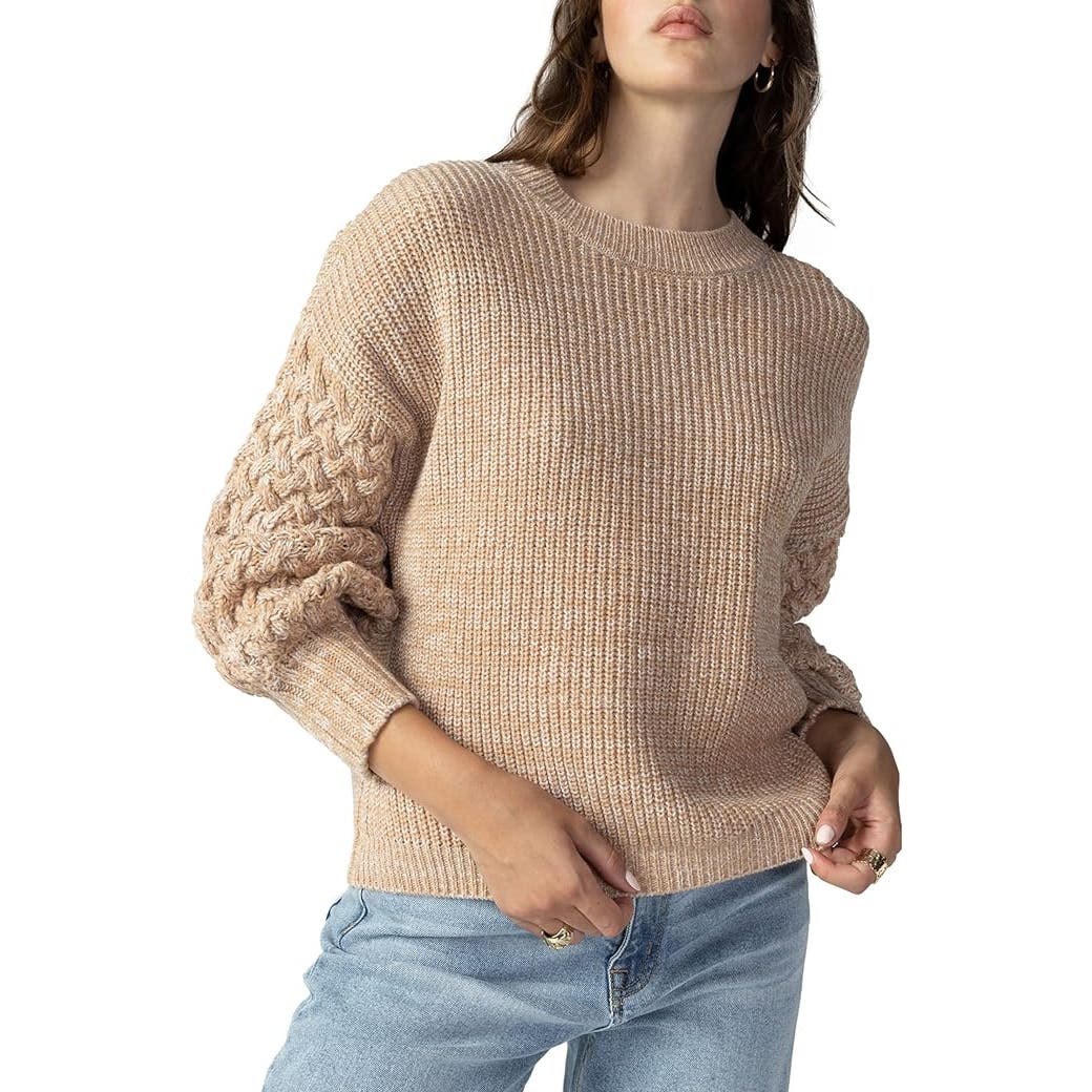 Sanctuary Cable Stitch Sleeve Sweater Toasted Oats