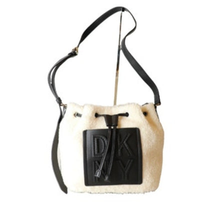 DKNY Ivory & Black Sherpa “Tilly” Drawstring Crossbody Bag, NWT!