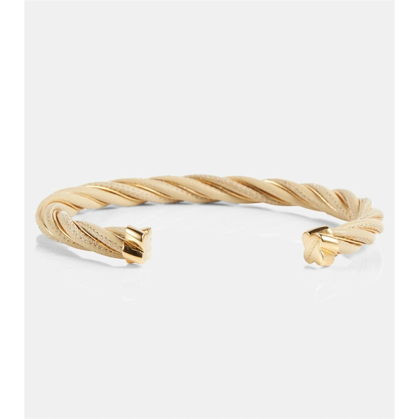 Bottega Veneta Leather Twisted Bangle Bracelet Ivory/Gold