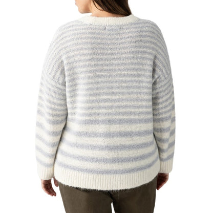 Sanctuary Women's Fuzzy Long Sleeve Tunic Sweater in Pearl Blue Chalk Stripe, XL