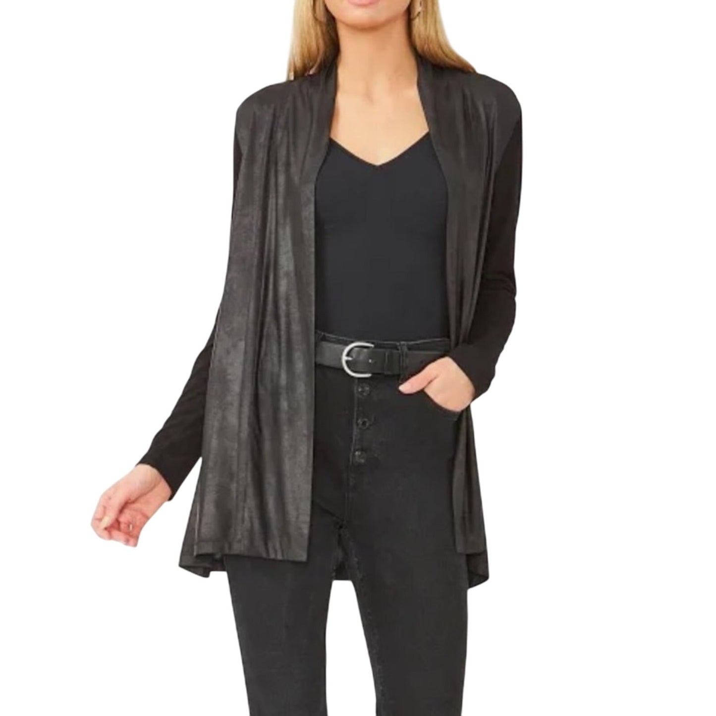 Vince Camuto Women's Black Pleather Cardigan, Size Extra Small, NWT
