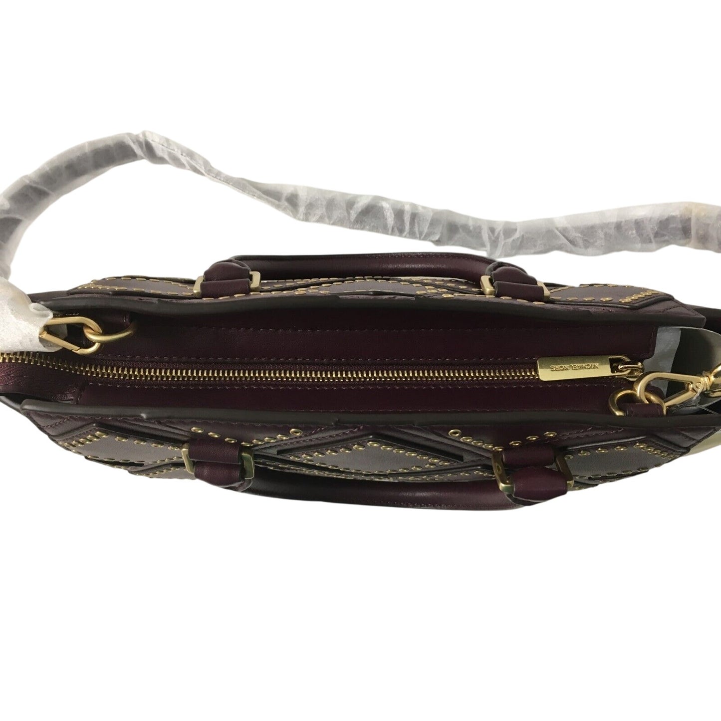 MICHAEL KORS, Diamond Grommet Selma Satchel, Plum/Gold, Leather