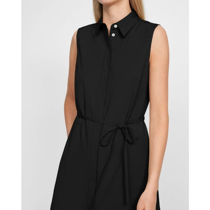 Theory Ladies Sleeveless Belted Shirtdress in Stretch Cotton Black