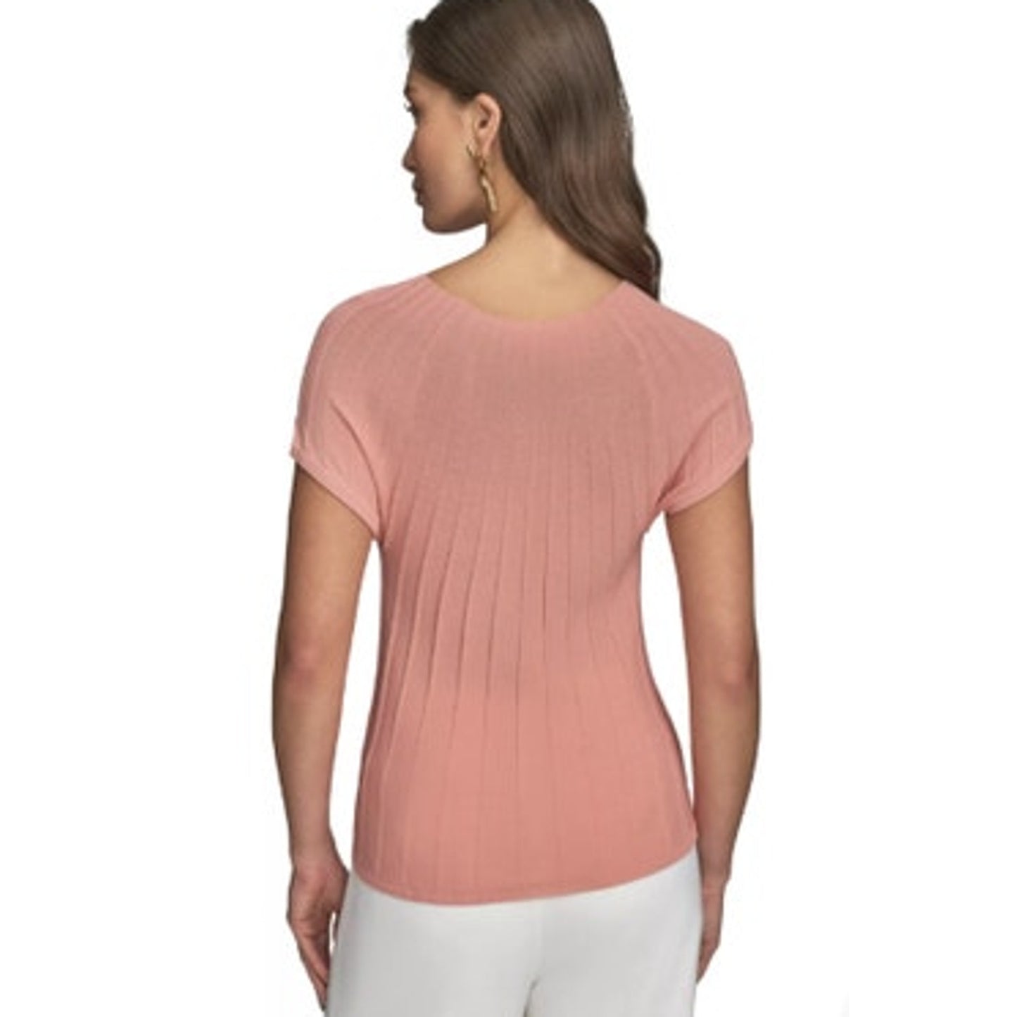 Donna Karan New York Women's Cap Sleeve Mock Neck Sweater in Apricot Orange