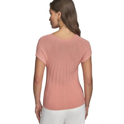 Donna Karan New York Women's Cap Sleeve Mock Neck Sweater in Apricot Orange