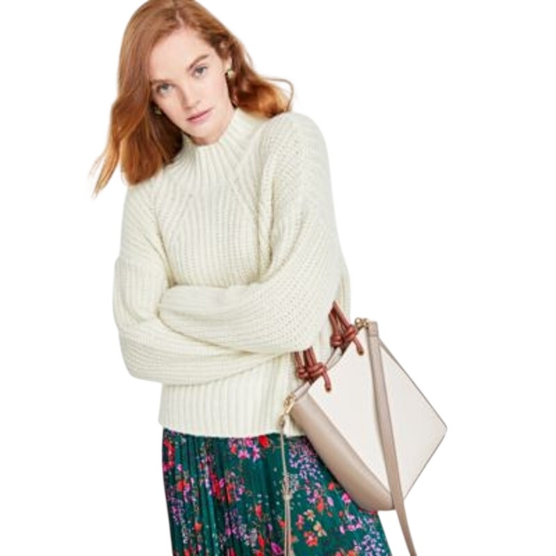 On 34th Women's Mock Neck Drop-Shoulder Sweater in Alabaster Cream Lurex