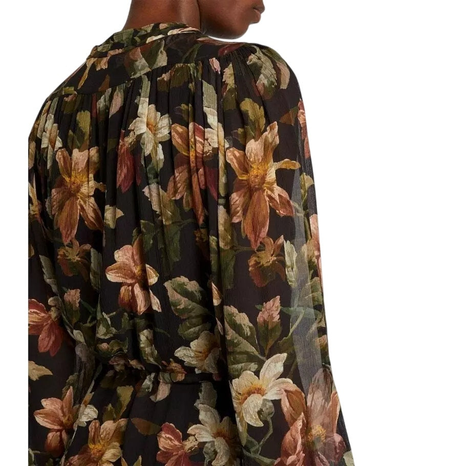 PAIGE Women's Elynne Pure Silk Tiered Mini Dress in Black Tan Floral Print