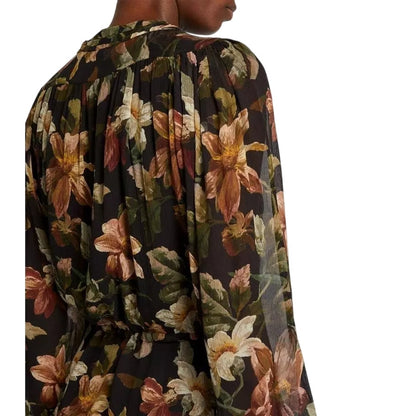 PAIGE Women's Elynne Pure Silk Tiered Mini Dress in Black Tan Floral Print