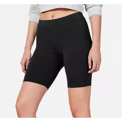 HUE Essentials Solid Black Cotton Biker Shorts, High Rise