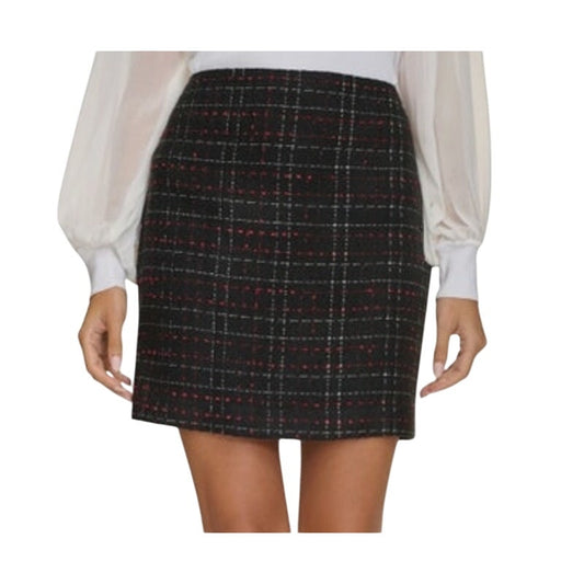 Calvin Klein Women's Tweed Plaid Print Pencil Skirt in Black & Red