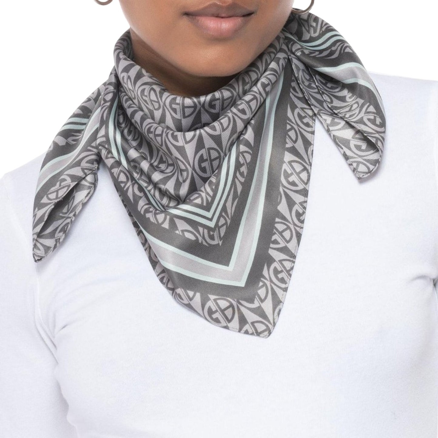 Giani Bernini Light Gray Bandana w/ Dark Gray & Teal Pattern, One Size, NWT!