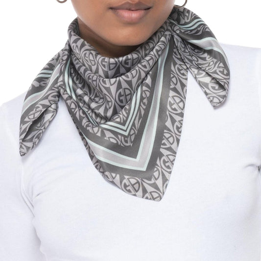 Giani Bernini Light Gray Bandana w/ Dark Gray & Teal Pattern, One Size