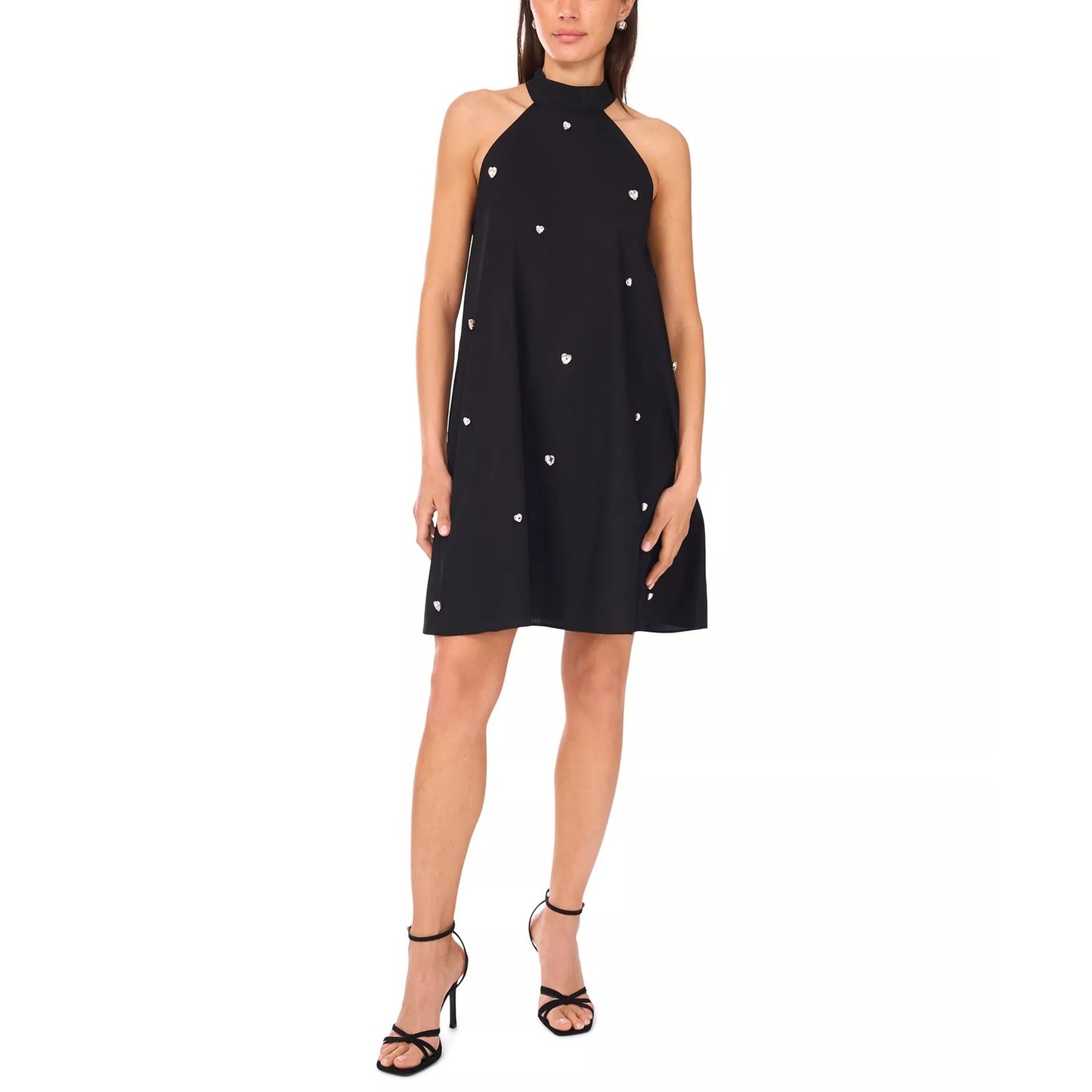 CeCe Women's Cotton Printed Halter Short Shift Dress in Black
