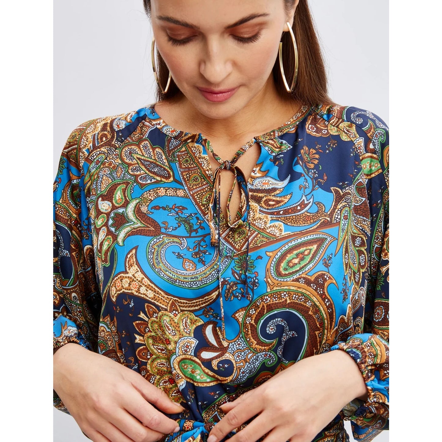Tahari Printed Long Sleeve Royal Paisley Dress