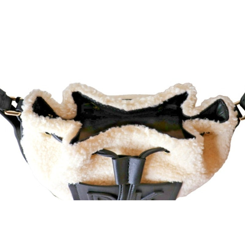 DKNY Ivory & Black Sherpa “Tilly” Drawstring Crossbody Bag, NWT!