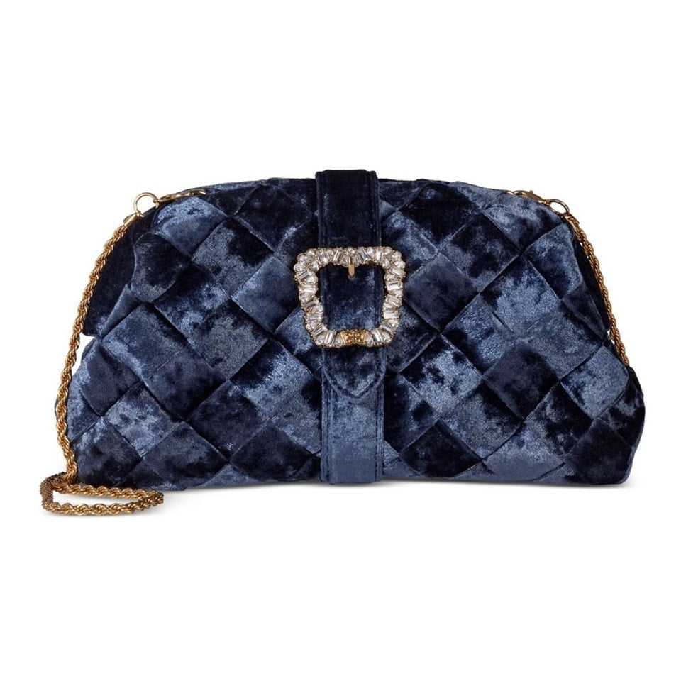 Sam Edelman "Brit" Frame Velvet Clutch in Jewel Blue