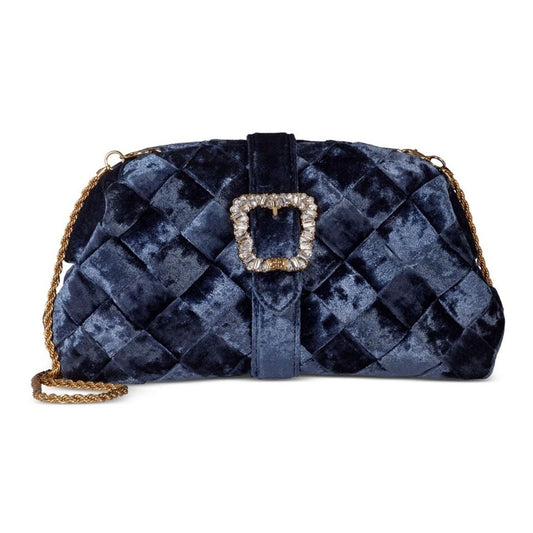 Sam Edelman "Brit" Frame Velvet Clutch in Jewel Blue
