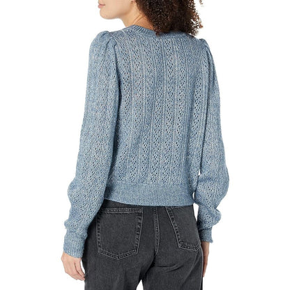 PAIGE Athena Sweater Crew Neck Slightly Cropped Puff Sleeve Moondust/Silver