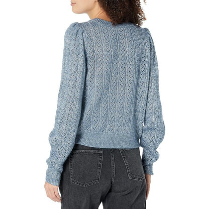 PAIGE Women's Athena Sweater Crewneck Cropped Puff Sleeve in Moondust Metallic