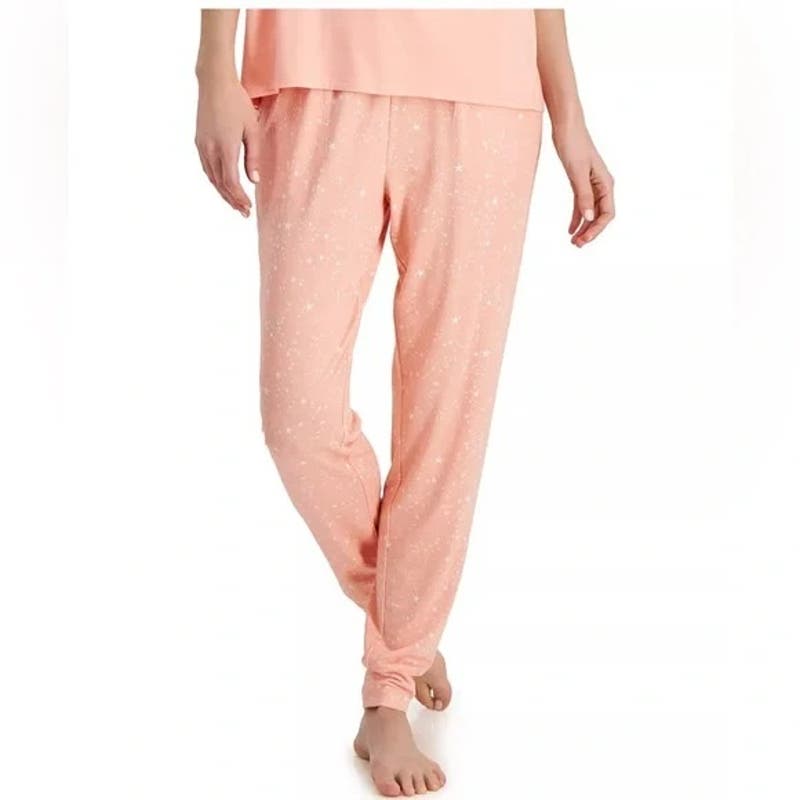 Alfani Women's Printed Essential Jogger Pants Satin Pink Star