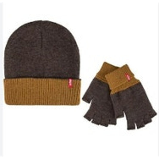 Levi's Superior Warmth Brown Knit Beanie & Fingerless Gloves, OSFM