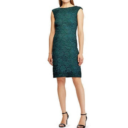 Ralph Lauren Dark Fern Green "Cithya" Dress w/ Lace Overlay, Cap Sleeves, NWT
