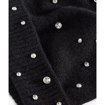 Charter Club 100% Cashmere Embellished Cuffed Beanie in Classic Black