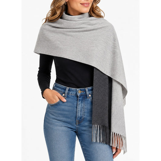 C by Bloomingdale's Cashmere Block Stripe Oversized Scarf in Mixed Greys