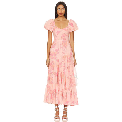 Free People Women's Short Sleeve Sundrenched Maxi Dress in Pink Combo, Medium