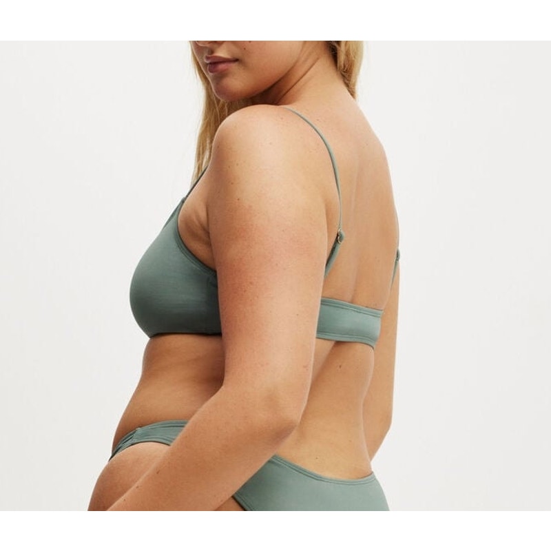 Cotton On Women's Straight Neck Cropped Bikini Top in Dusty Khaki Green